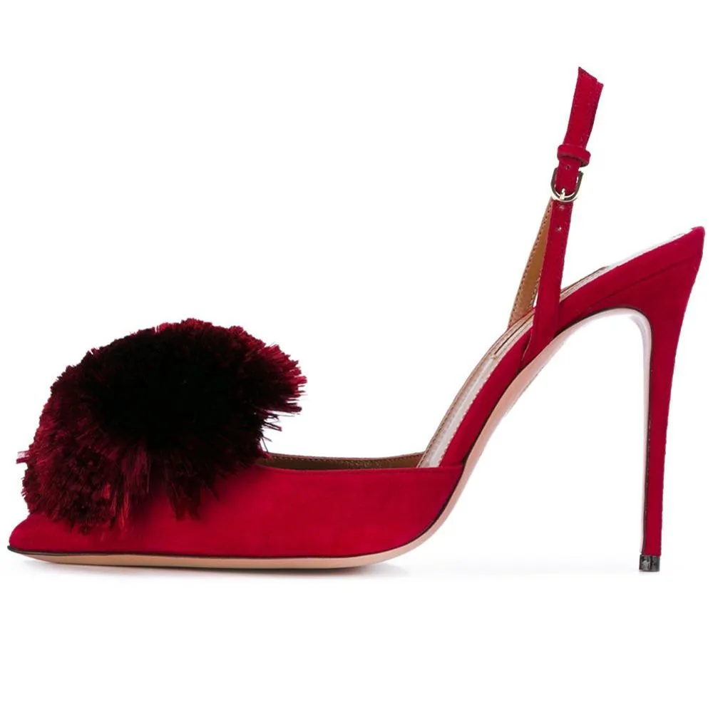 Pom Pom Slingback Stiletto Shoes