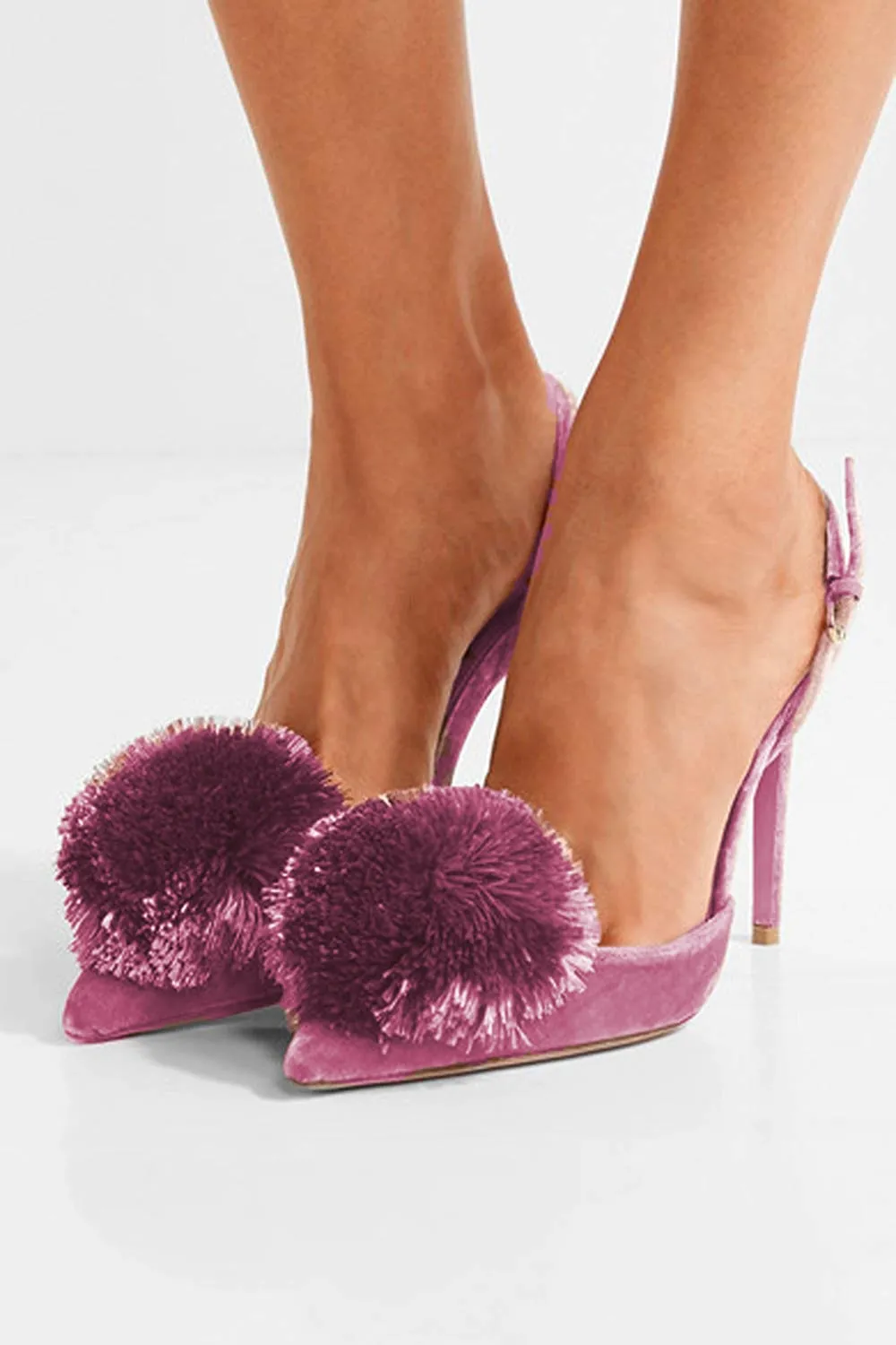 Pom Pom Slingback Stiletto Shoes