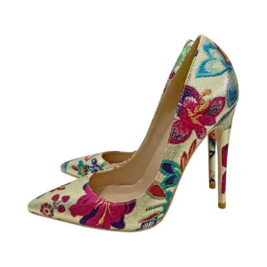 Pre Order:  Gold Embroidered Flower Pointed-Toe Shoes