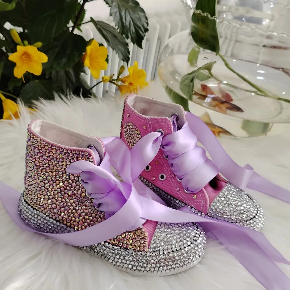 Purple Bling Handmade Canvas Sneakers Kids to Adults Fun Shoes