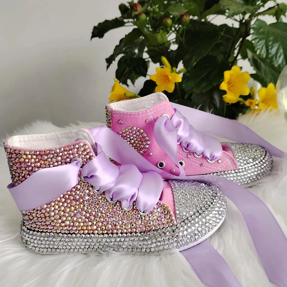 Purple Bling Handmade Canvas Sneakers Kids to Adults Fun Shoes