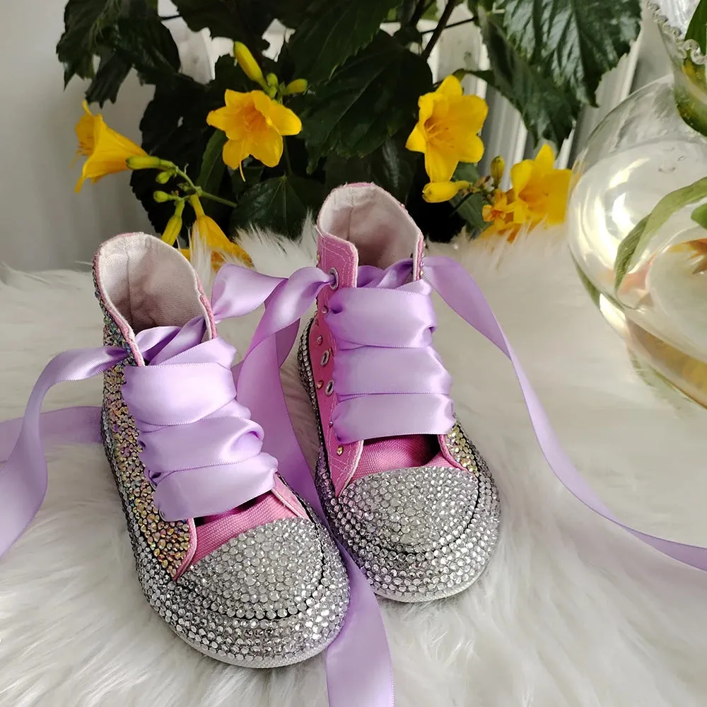 Purple Bling Handmade Canvas Sneakers Kids to Adults Fun Shoes