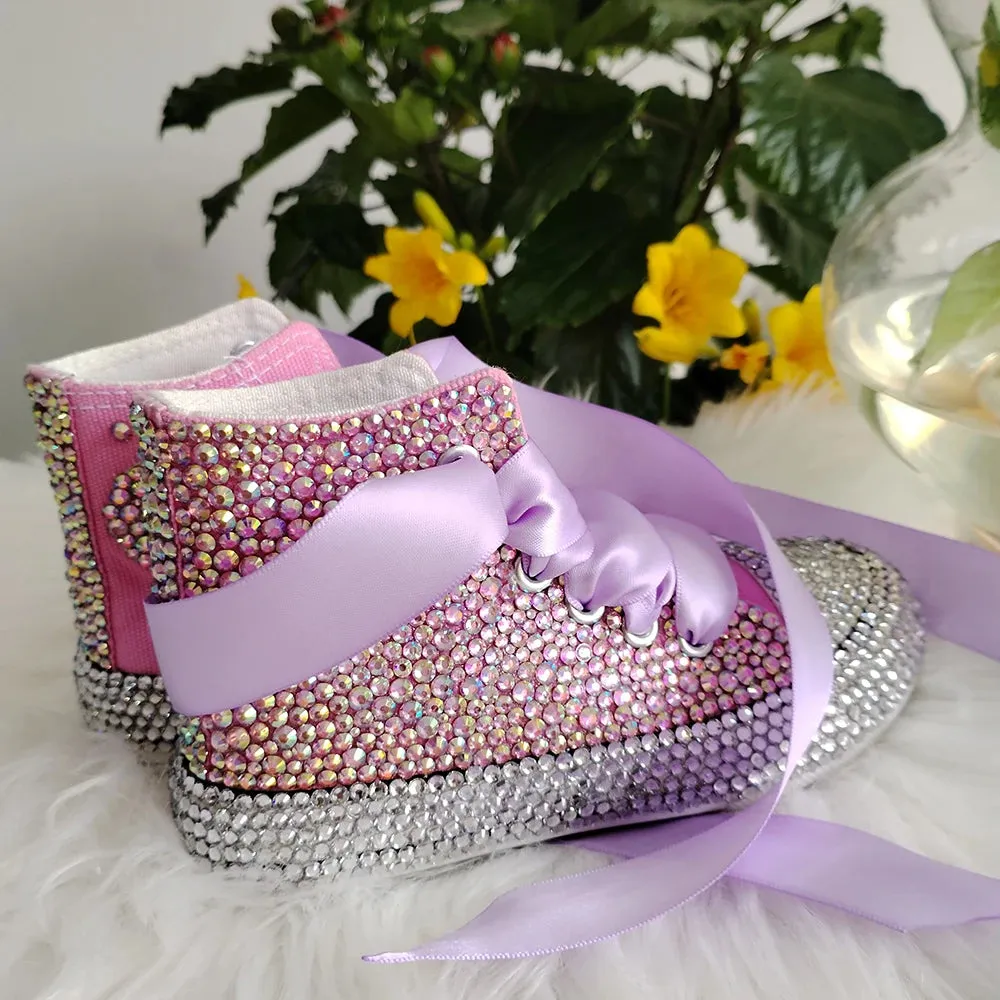 Purple Bling Handmade Canvas Sneakers Kids to Adults Fun Shoes