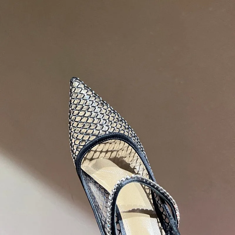 Rhinestones Mesh Pointed Toe High Heel Shoes