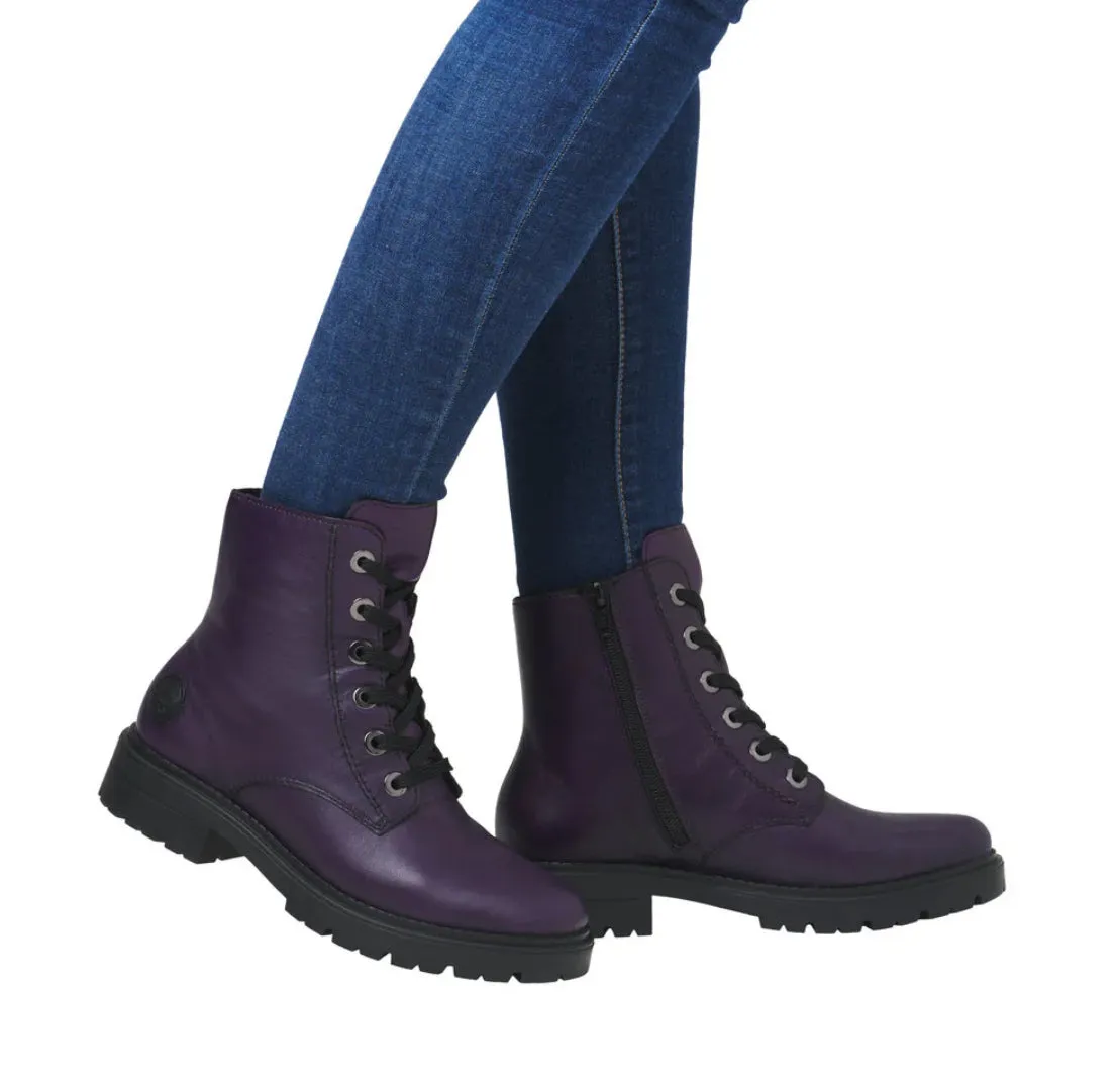 Rieker Z2841-30 Lugano Aubergine Leather Lace-Up Ankle Boots