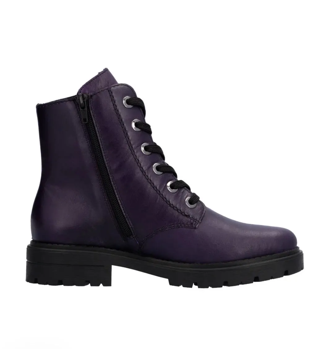 Rieker Z2841-30 Lugano Aubergine Leather Lace-Up Ankle Boots