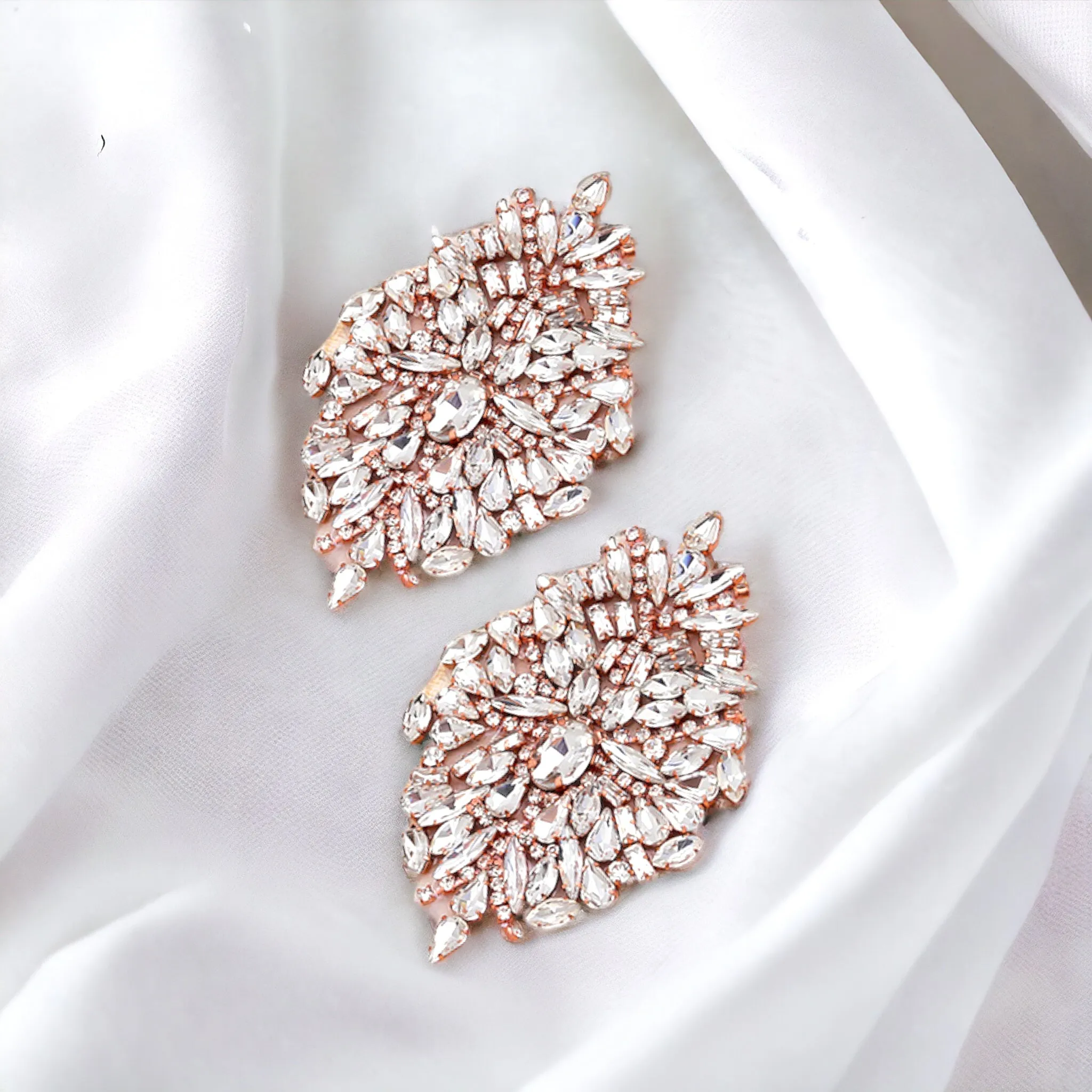 Rose Gold Dramatic Navette Rhinestone Bridal Shoes Applique Patches