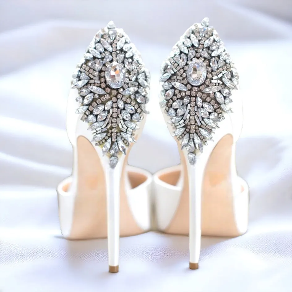 Rose Gold Dramatic Navette Rhinestone Bridal Shoes Applique Patches