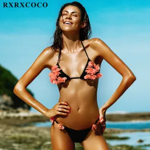 RXRXCOCO 2017 Hot Cheeky Style Brazilian Bikini Set Sexy Floral Swimwear Women Swimsuit Biquinis Feminino Top Low Waist Bikinis