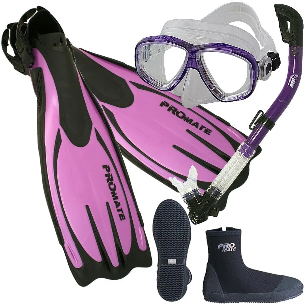 Scuba Dive Fins Boots Dry Snorkel Mask Gear Set - SCS0063