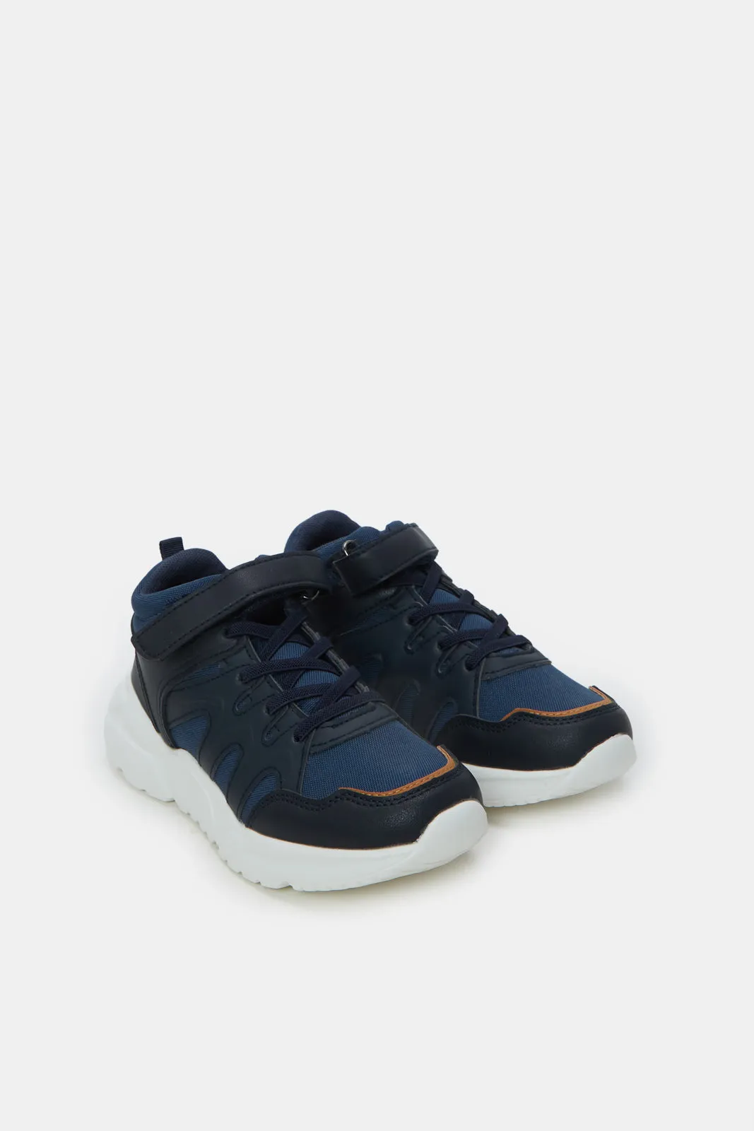 Senior Boys Navy Material Block High Top Sneaker