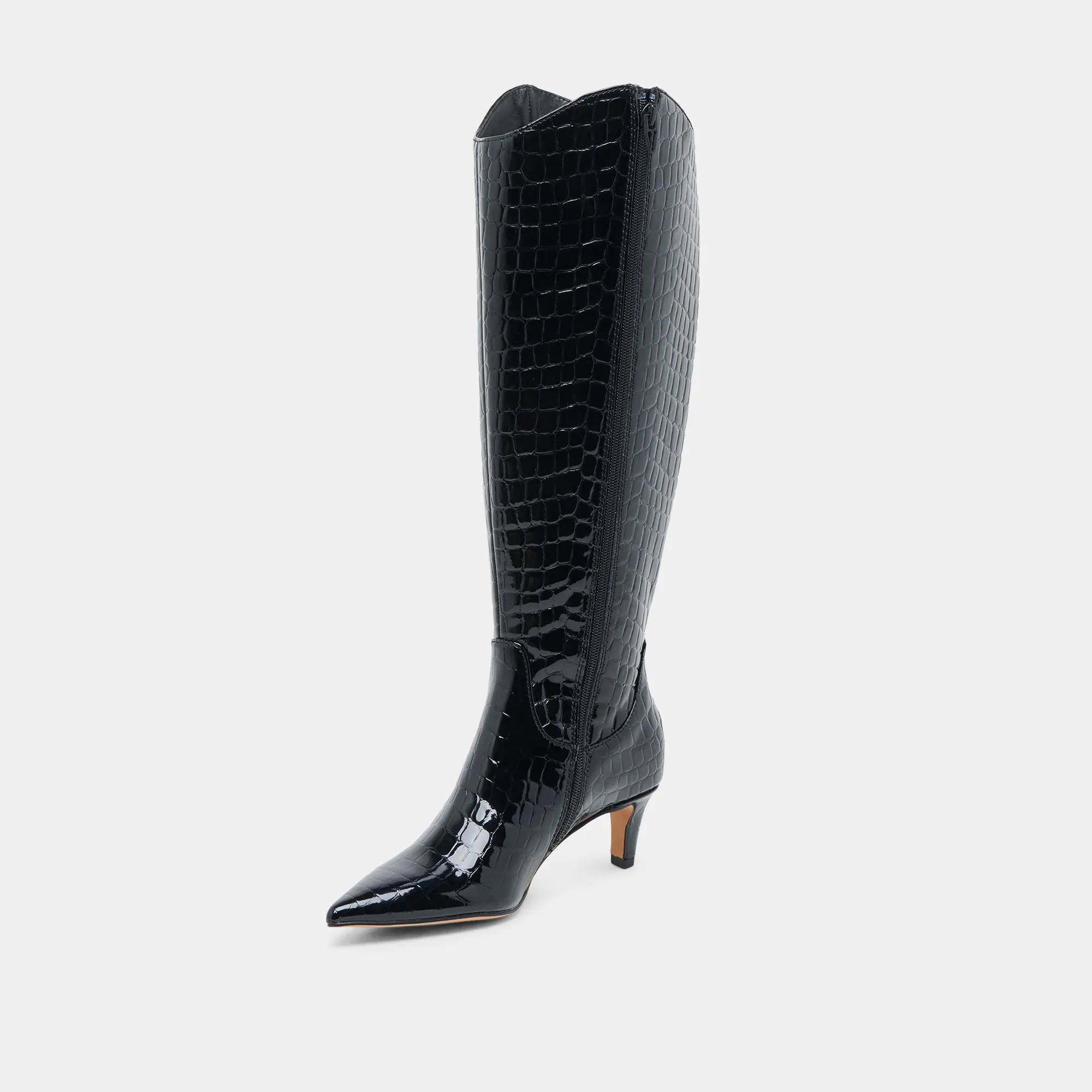 SHILAH WIDE CALF BOOTS NOIR EMBOSSED LEATHER