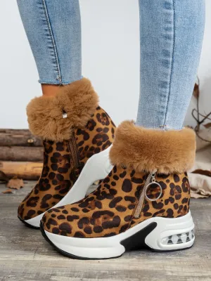 Side Zipper Leopard Platform Boots