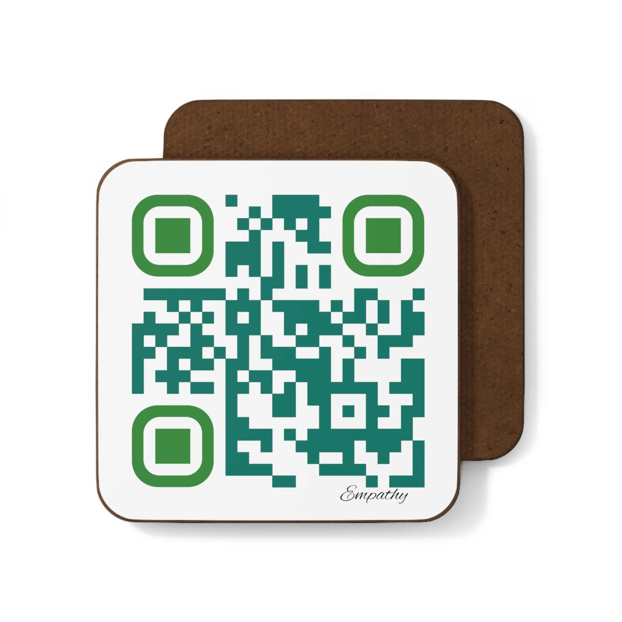 Single QR Code Hardboard Back Coaster - Empathy is Free