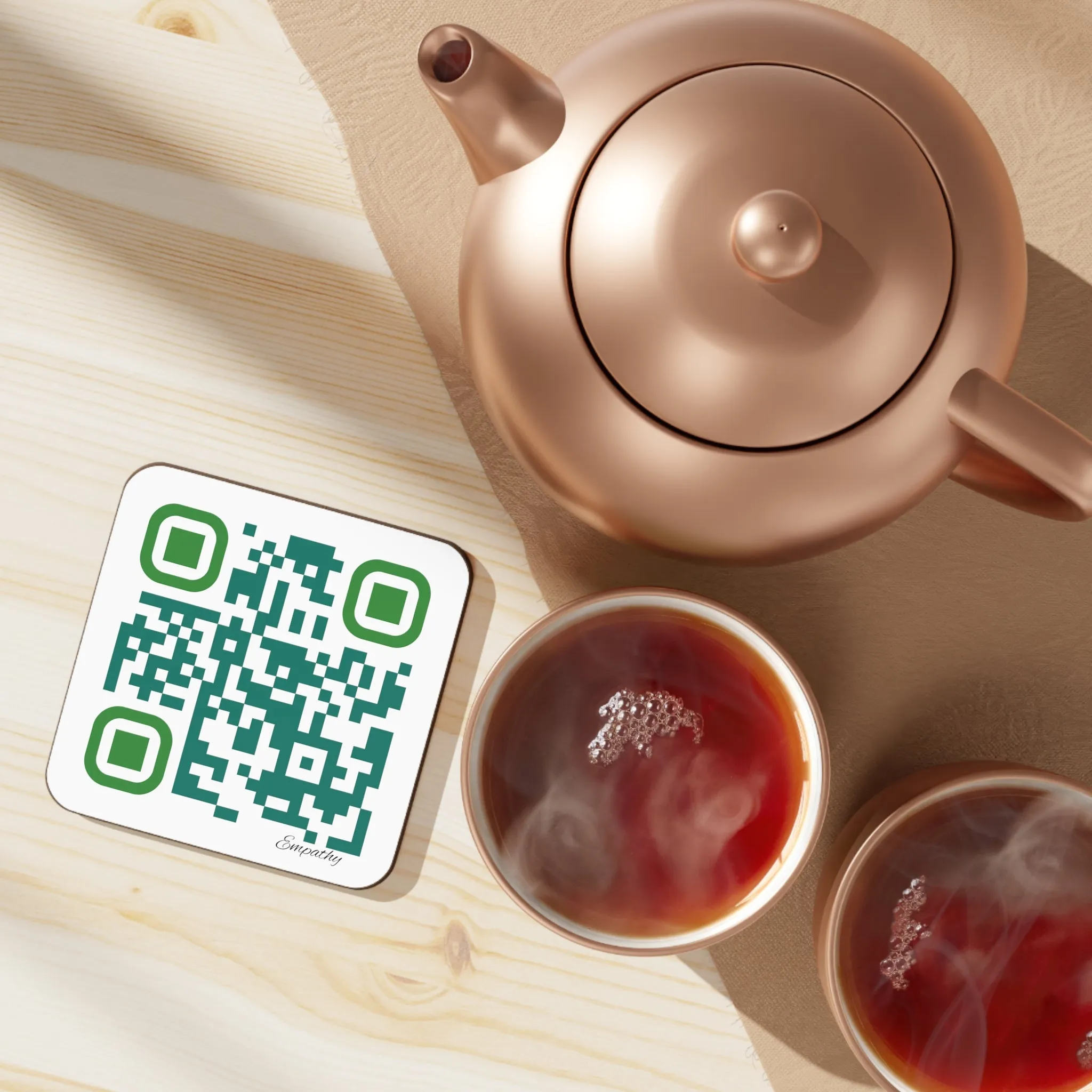 Single QR Code Hardboard Back Coaster - Empathy is Free