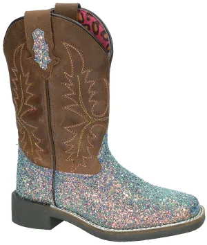 Smoky Mountain Children Girls Ariel Brown/Pastel Leather Cowboy Boots