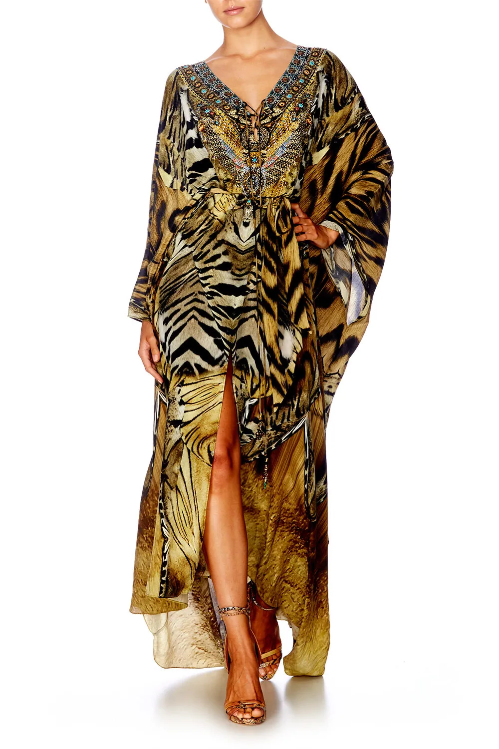 SPLIT HEM LACE UP KAFTAN GIVEN TO THE WILD