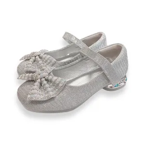 Stud Heel Bow Flat Shoes - Silver