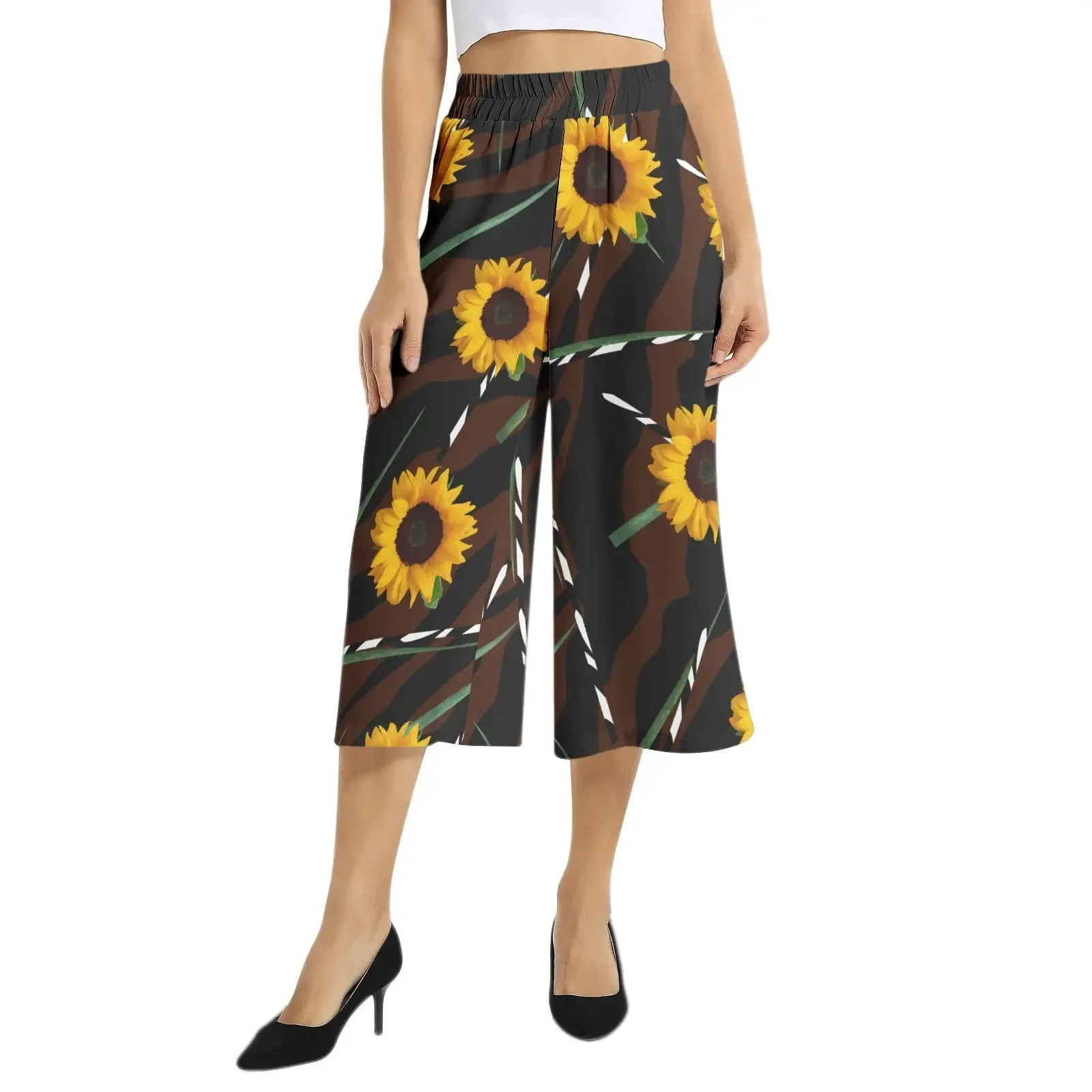 Sunflower Wild Elastic Waist Capris Wide Leg Pant