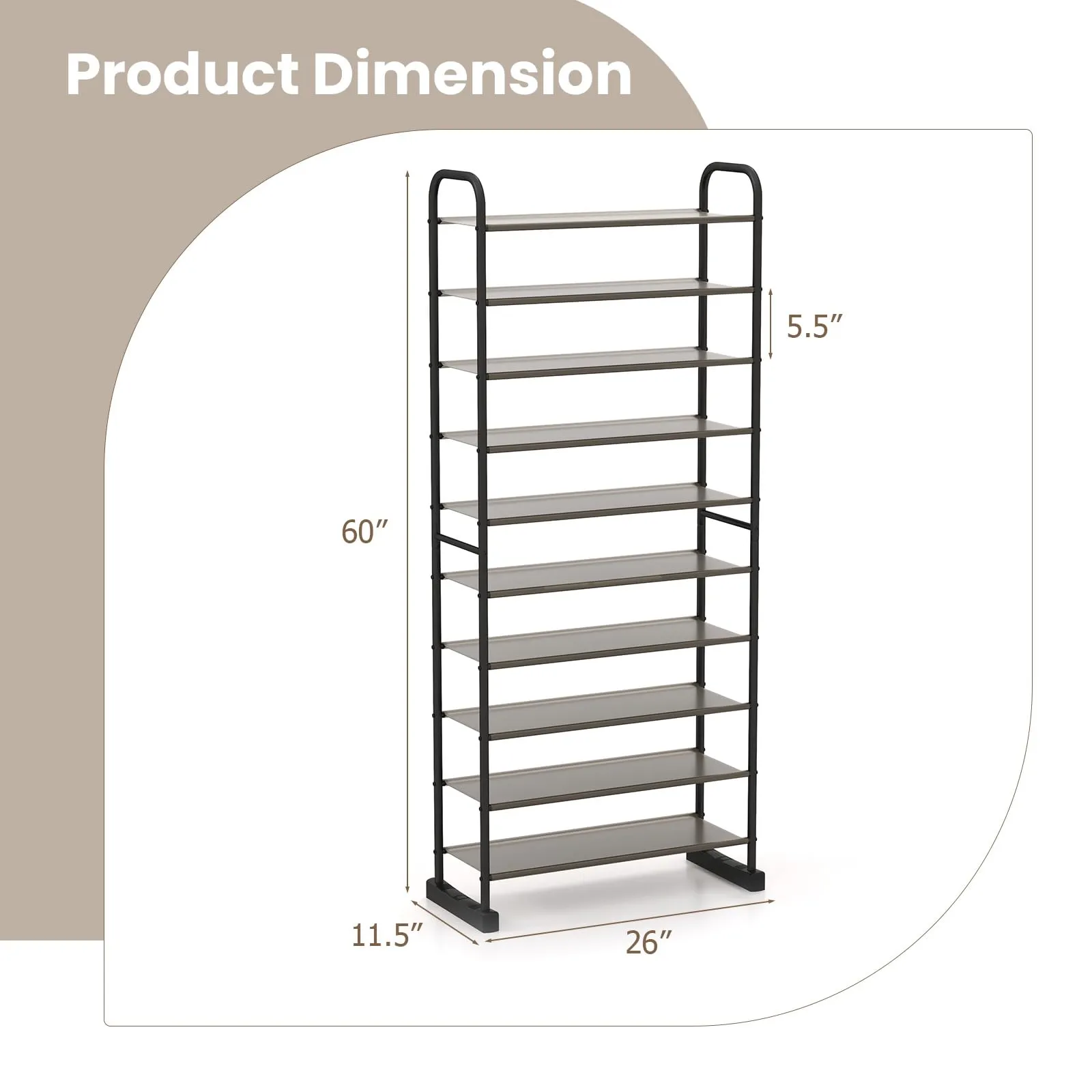 Tangkula 10-Tier Free Standing Shoes Rack, Space-saving Shoes Organizer Shoes Storage Stand