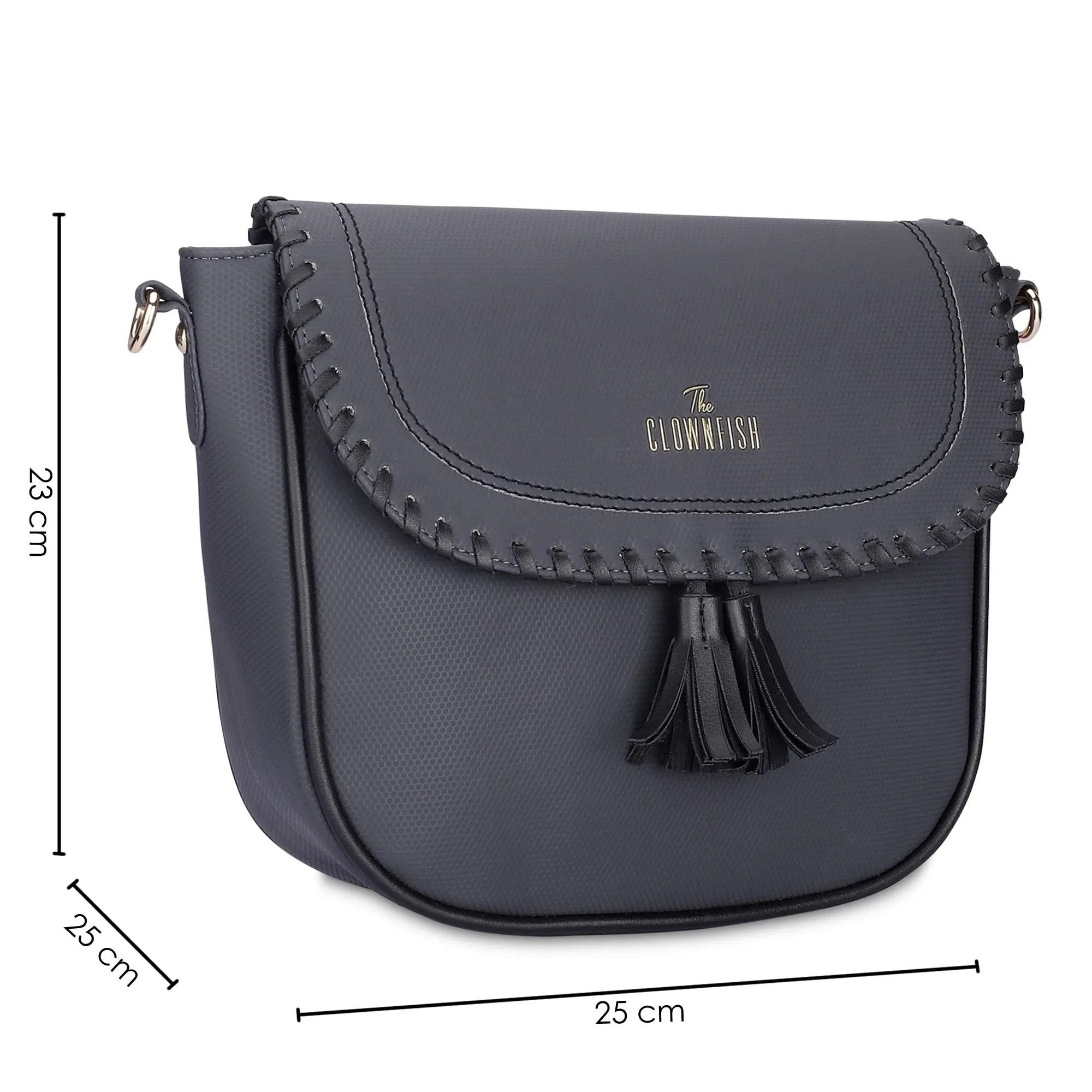 THE CLOWNFISH Rochelle Series Faux Leather Sling Bag for Women Snap Flap Closure Style Casual Single Shoulder Bag For Ladies Crossbody Bag for College Girls (Dark Grey)