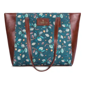 THE CLOWNFISH Valentine Printed Handicraft Fabric & Faux Leather Handbag for Women Office Bag Ladies Shoulder Bag Tote for Women College Girls (Cerulean Blue)