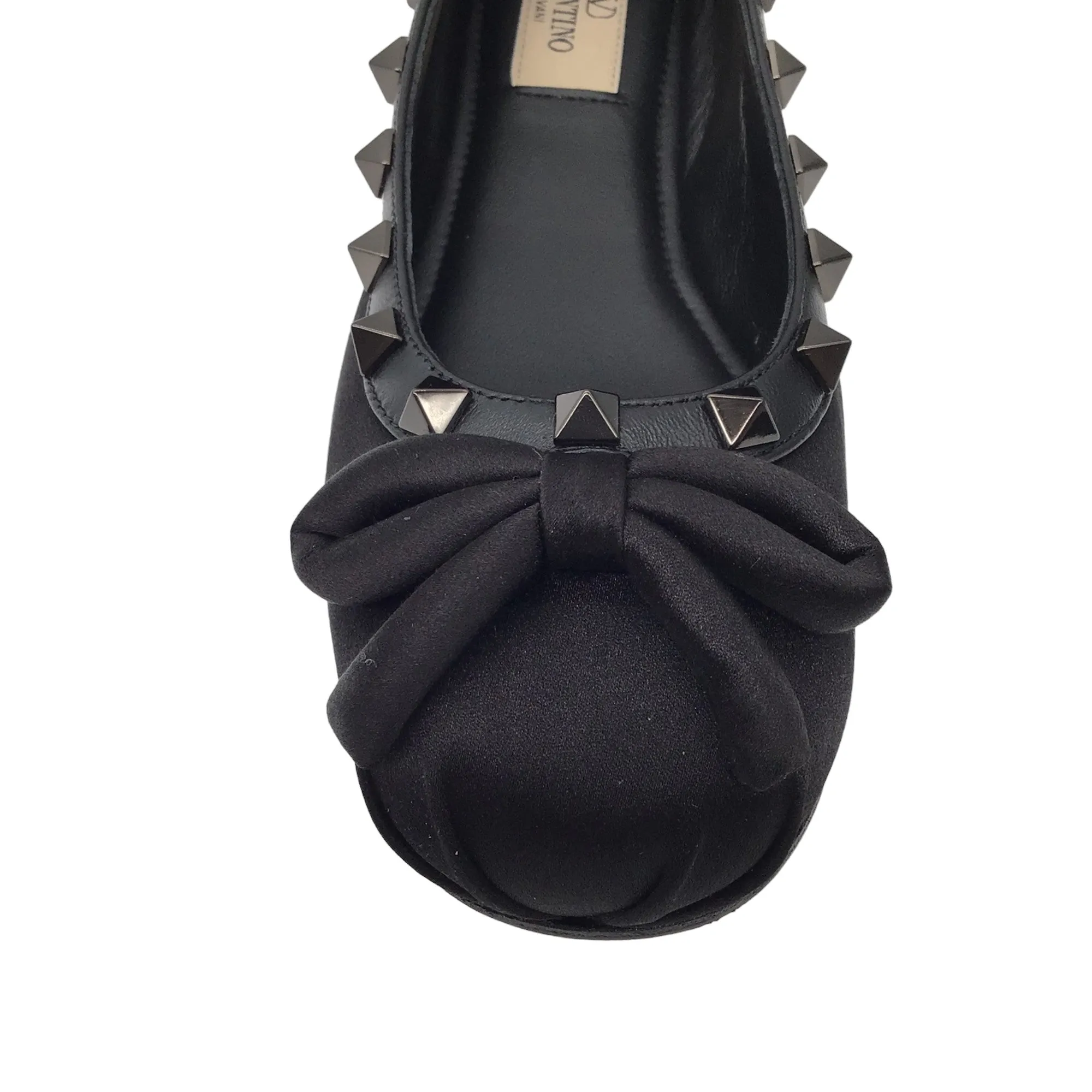 Valentino Black Rockstud Satin Ballet Flats