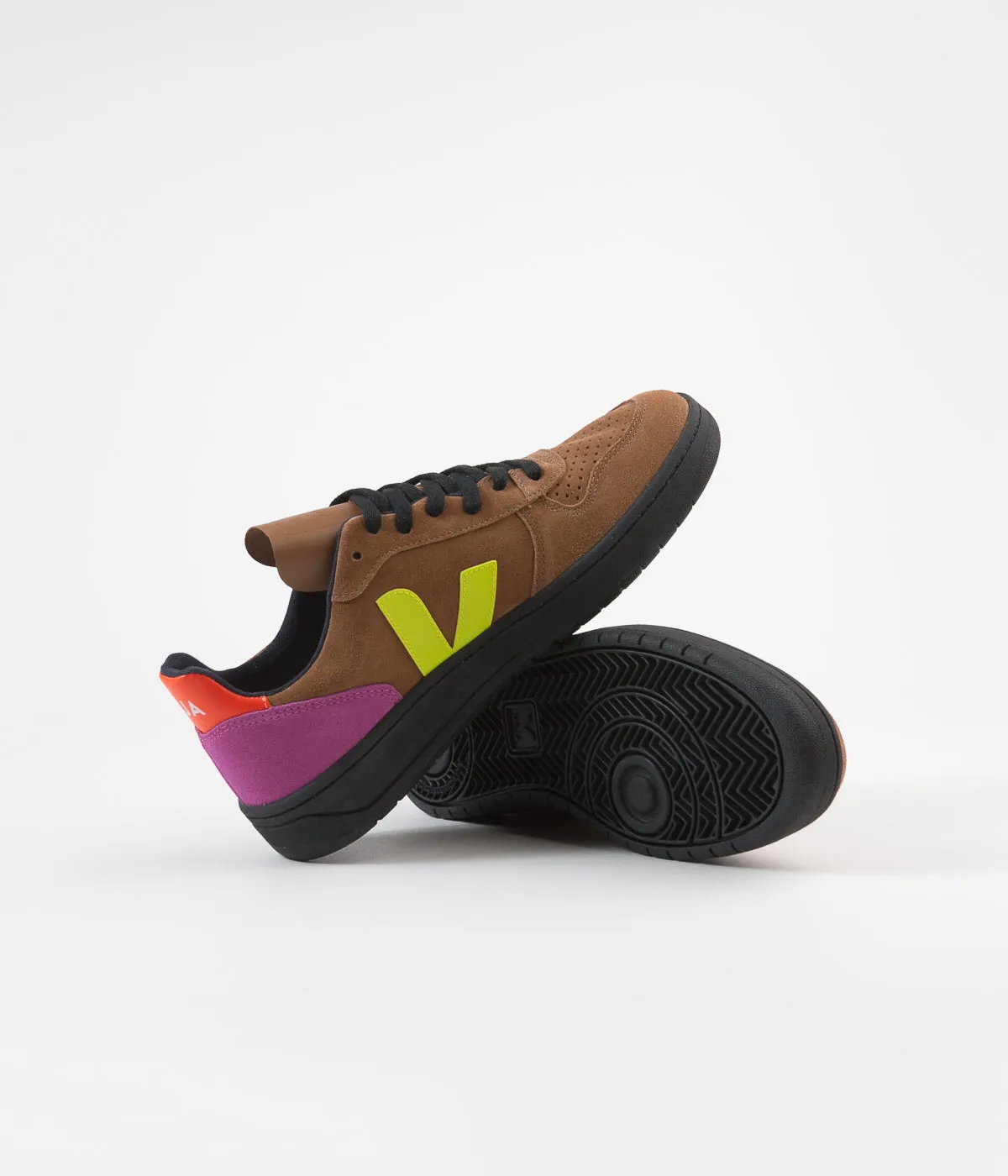 Veja V-10 Bastille Suede Shoes - Tent / Multicolour Fluoro / Black Sole