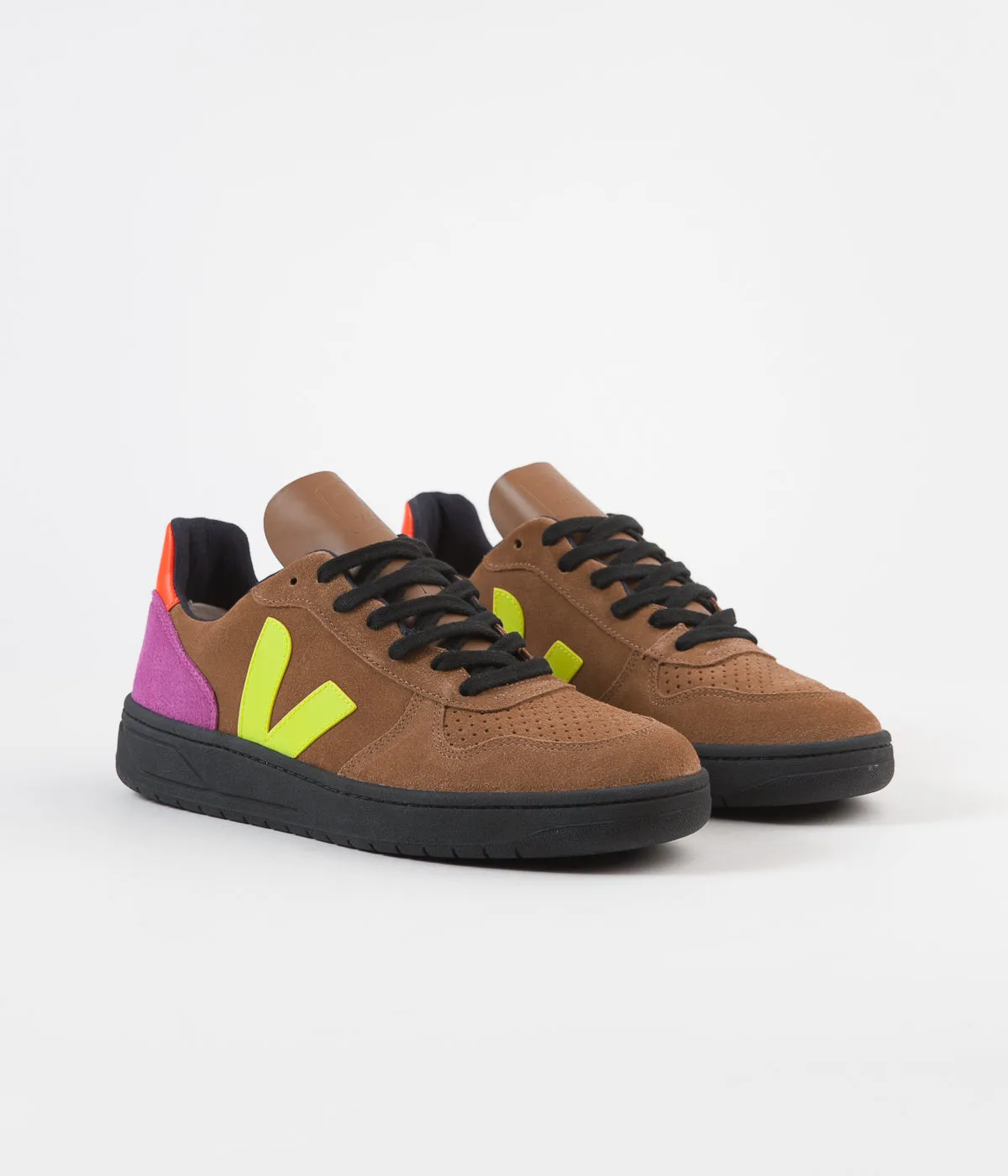 Veja V-10 Bastille Suede Shoes - Tent / Multicolour Fluoro / Black Sole