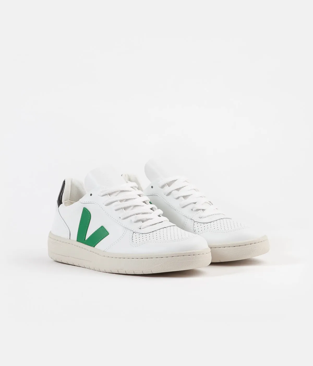 Veja V-10 Leather Shoes - Extra White / Emeraude / Black