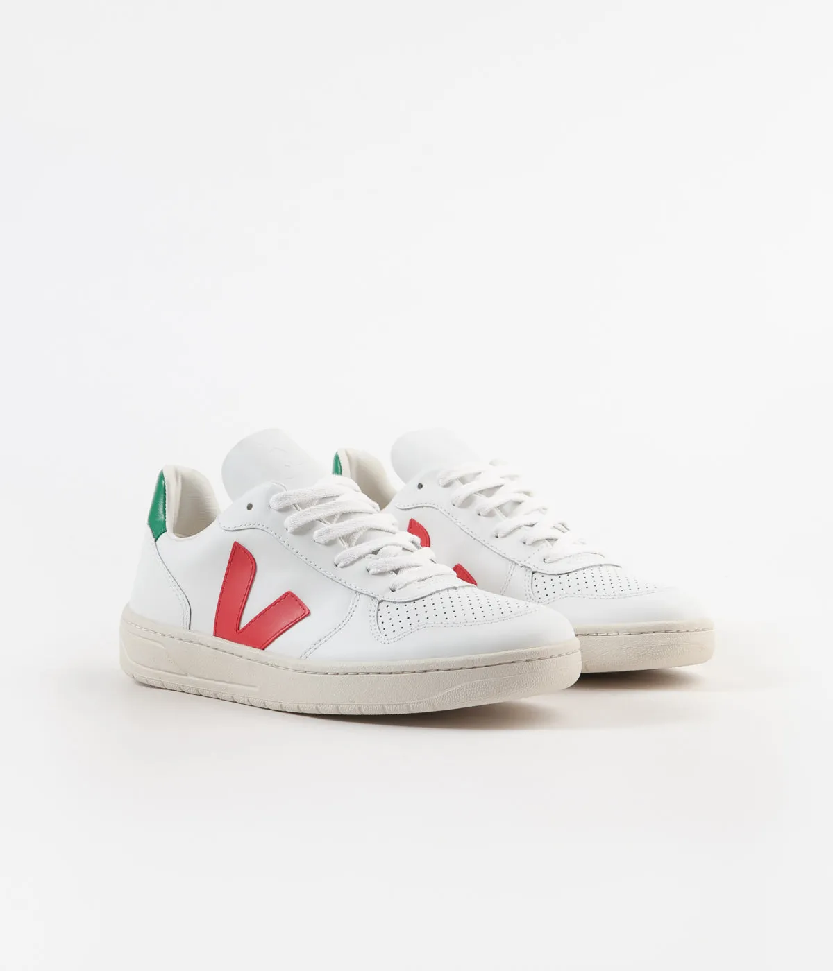 Veja V-10 Leather Shoes - Extra White / Pekin / Emeraude