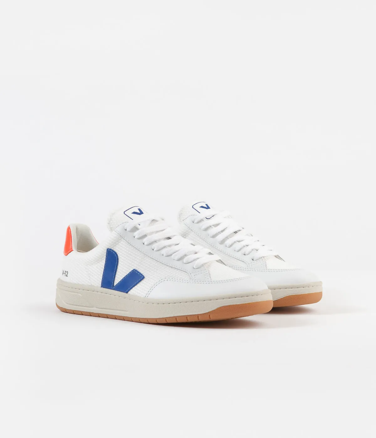 Veja Womens V-12 B-Mesh Shoes - White / Indigo / Orange Fluoro