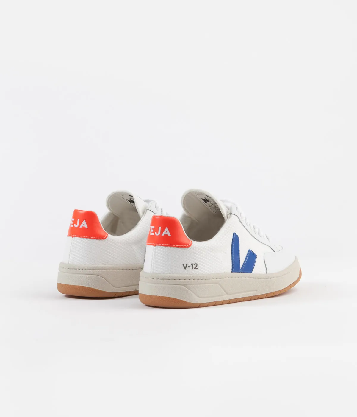 Veja Womens V-12 B-Mesh Shoes - White / Indigo / Orange Fluoro