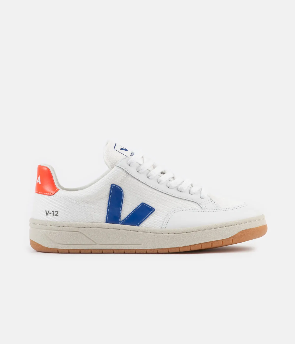 Veja Womens V-12 B-Mesh Shoes - White / Indigo / Orange Fluoro