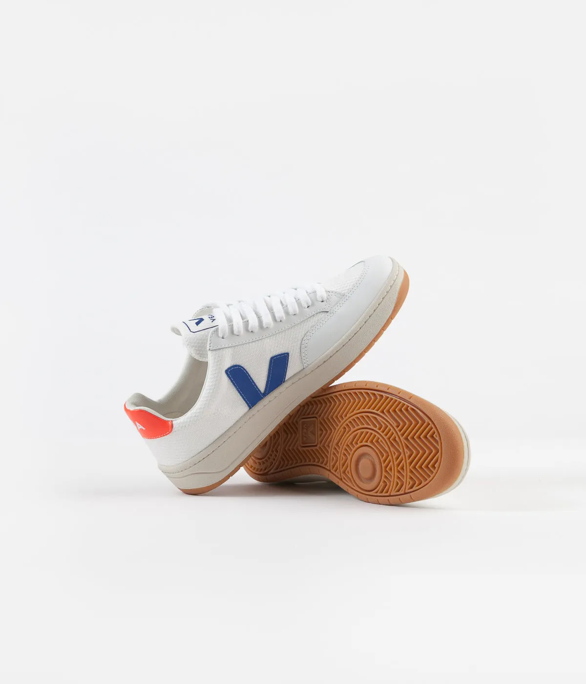 Veja Womens V-12 B-Mesh Shoes - White / Indigo / Orange Fluoro