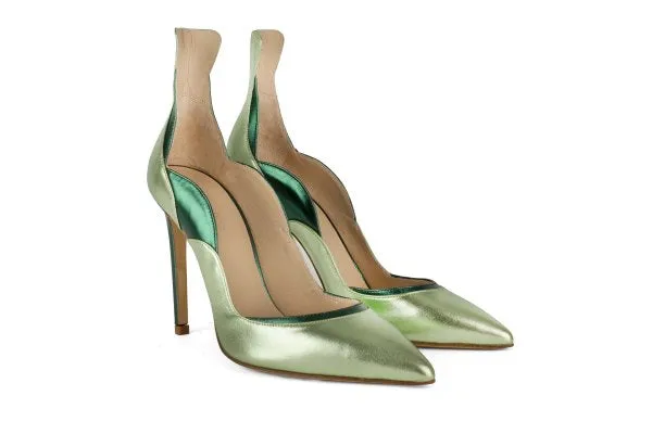 Wave Gold Green Laminated Leather Pumps