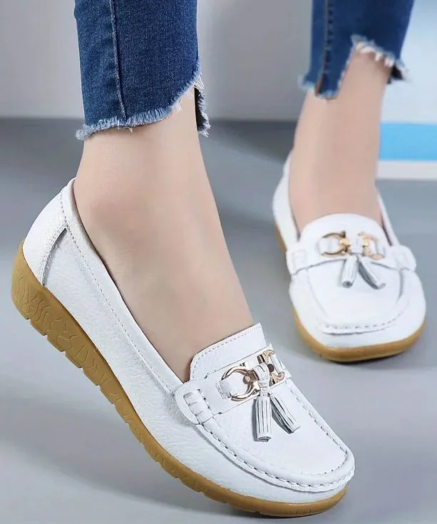 White Casual Splicing Comfortable Loafer Shoes UU006