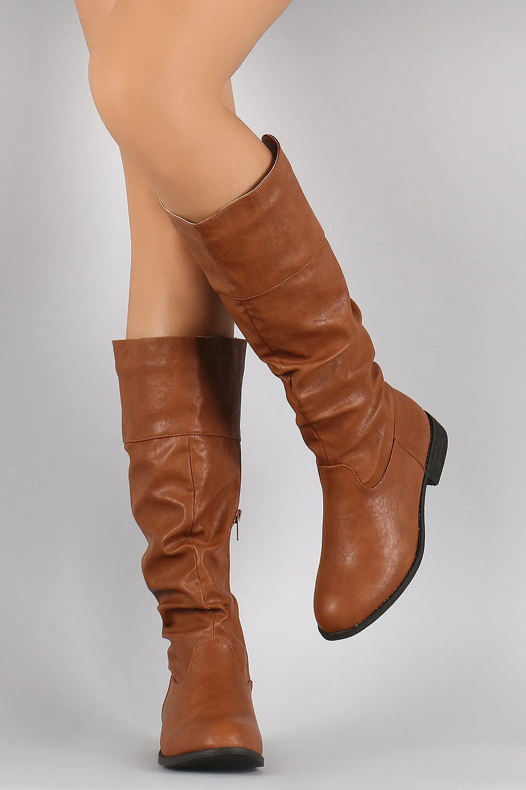 Wild Diva Lounge Slouchy Round Toe Riding Knee High Boots