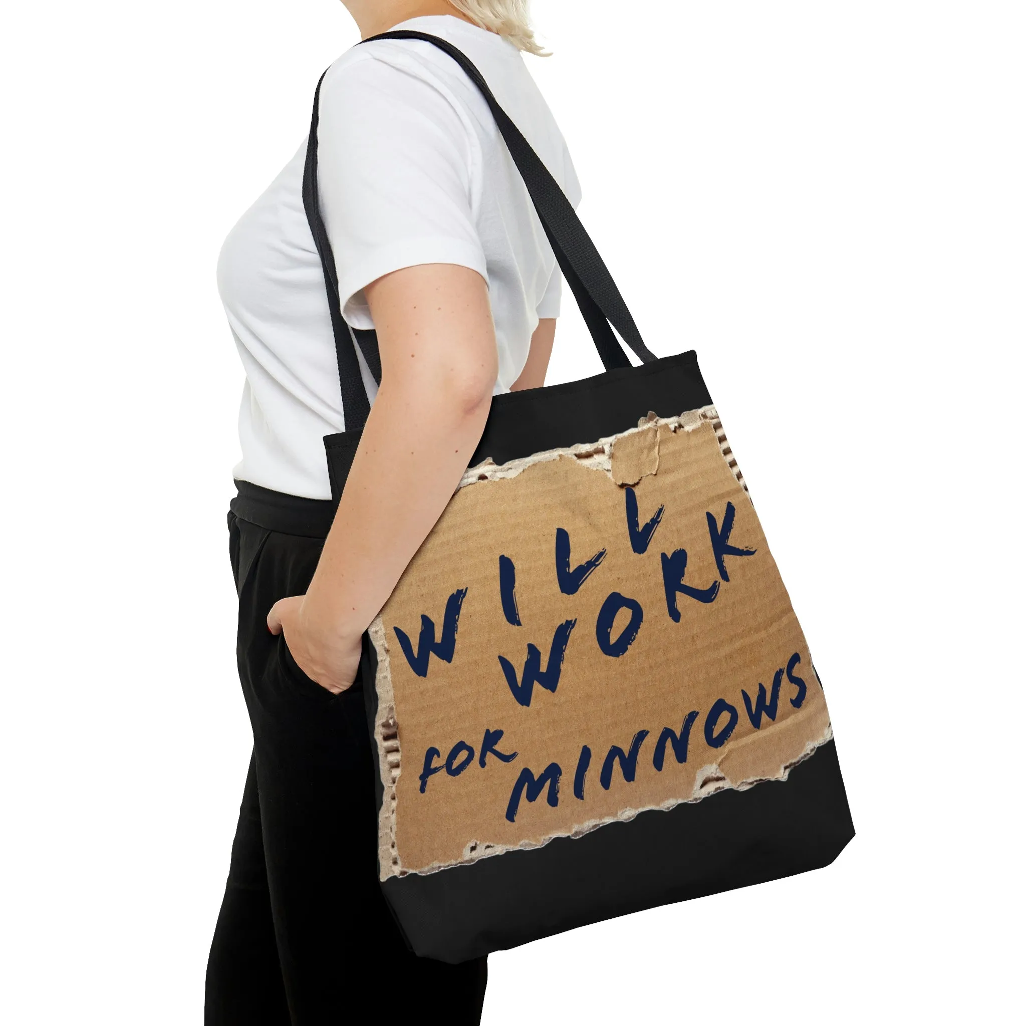 Will Work For Minnows - Fishing Theme -  Boat / Beach Bag -  AOP Tote Bag