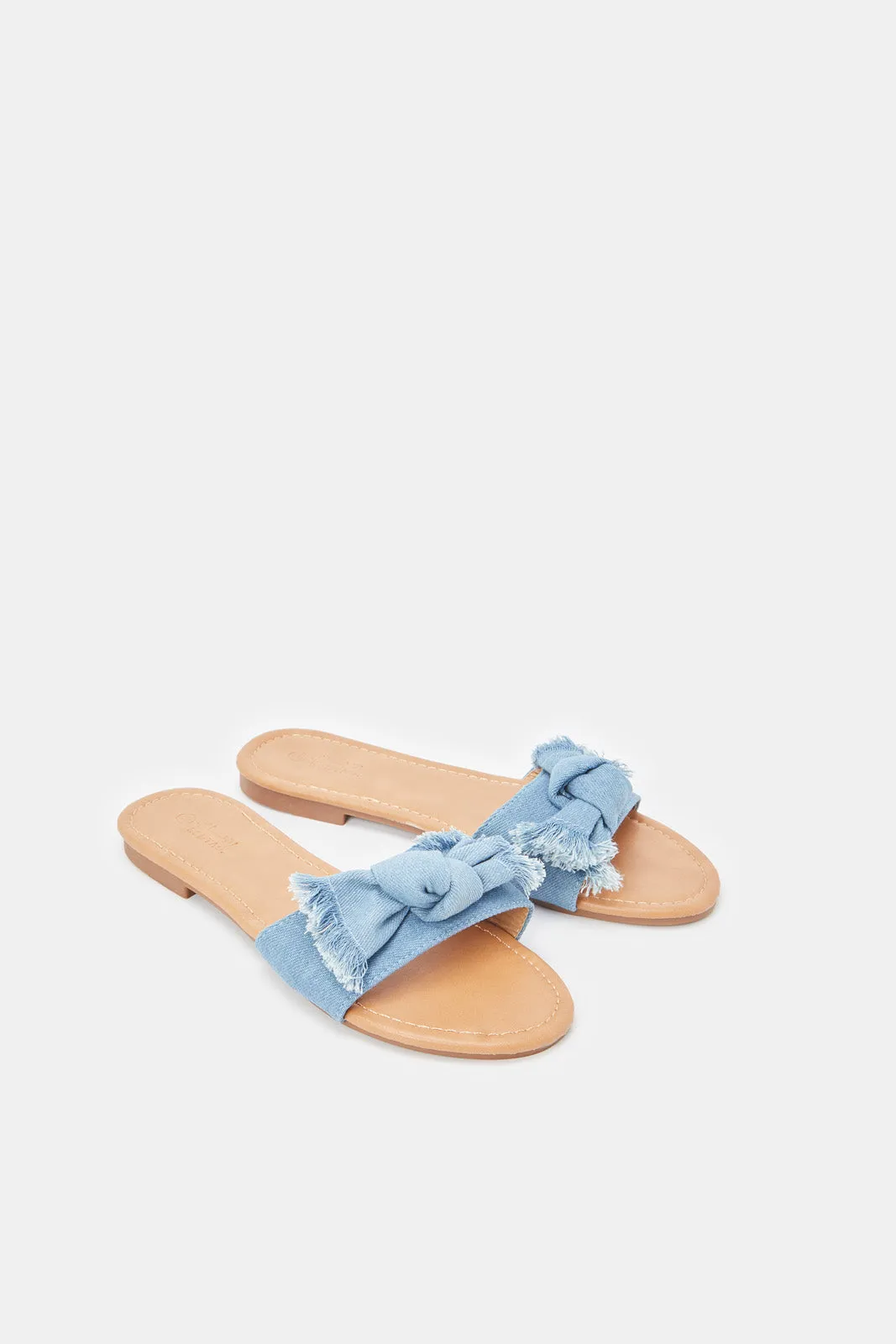 Women Blue Denim Bow Mule