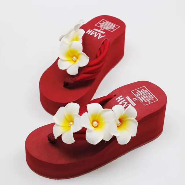 women flower outside wedges flip flops summer house slippers home wedge flipflops platform bow beach sandals flop slides p182