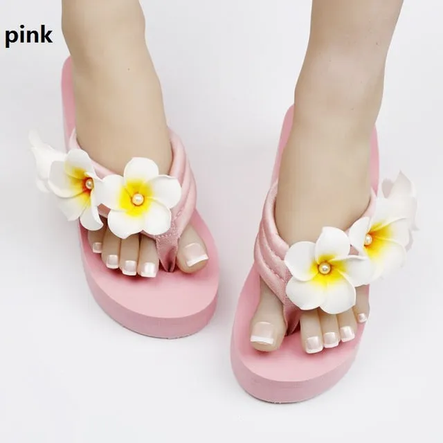 women flower outside wedges flip flops summer house slippers home wedge flipflops platform bow beach sandals flop slides p182