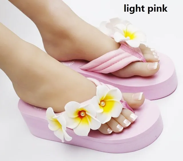 women flower outside wedges flip flops summer house slippers home wedge flipflops platform bow beach sandals flop slides p182