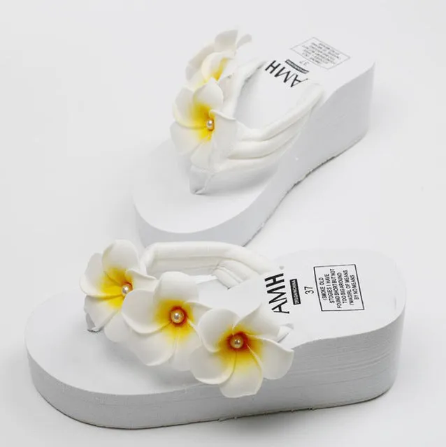 women flower outside wedges flip flops summer house slippers home wedge flipflops platform bow beach sandals flop slides p182