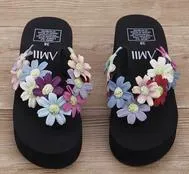 women flower outside wedges flip flops summer house slippers home wedge flipflops platform bow beach sandals flop slides p182