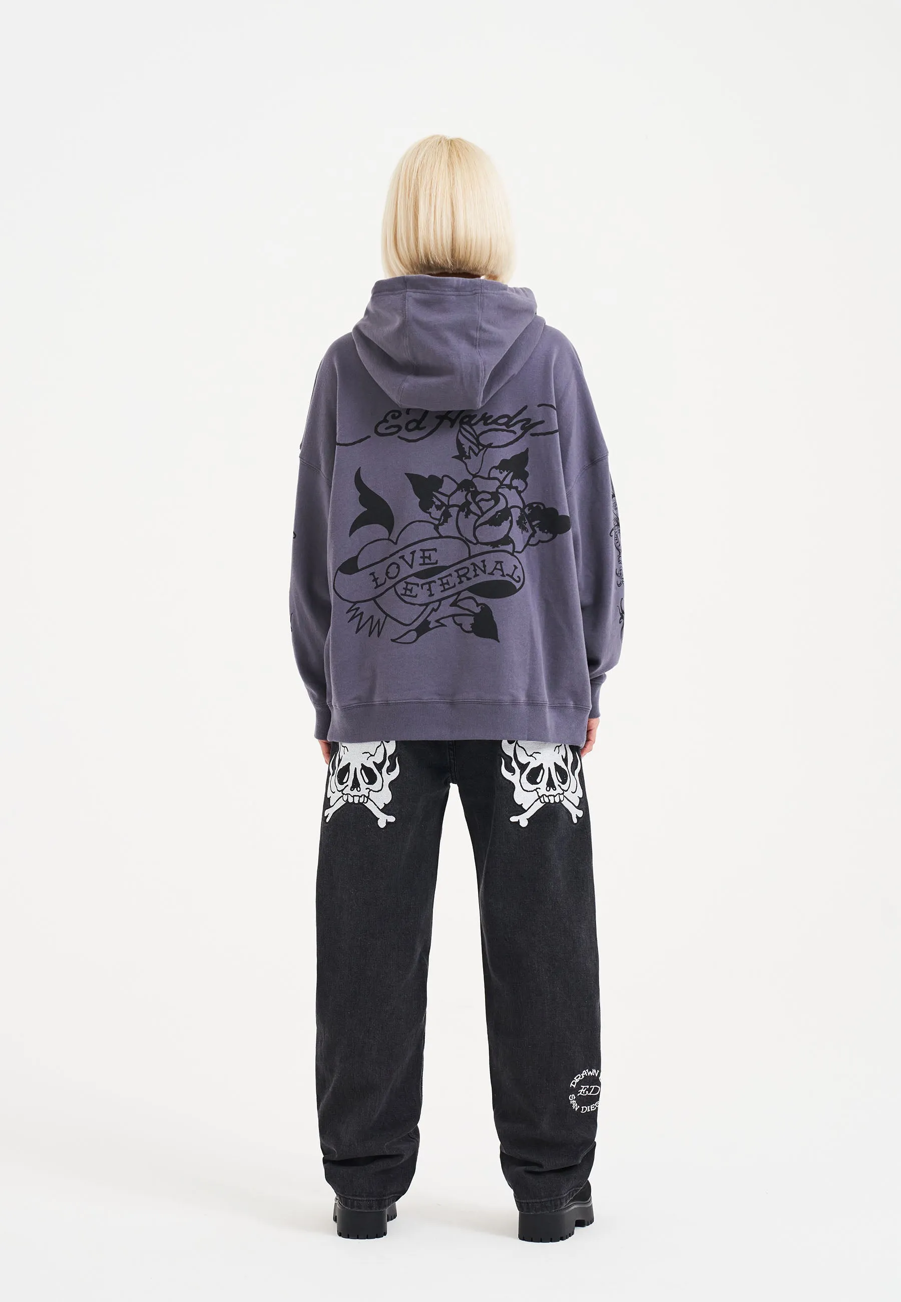 Womens Love Eternal Graphic Relaxed Hoodie - Grey