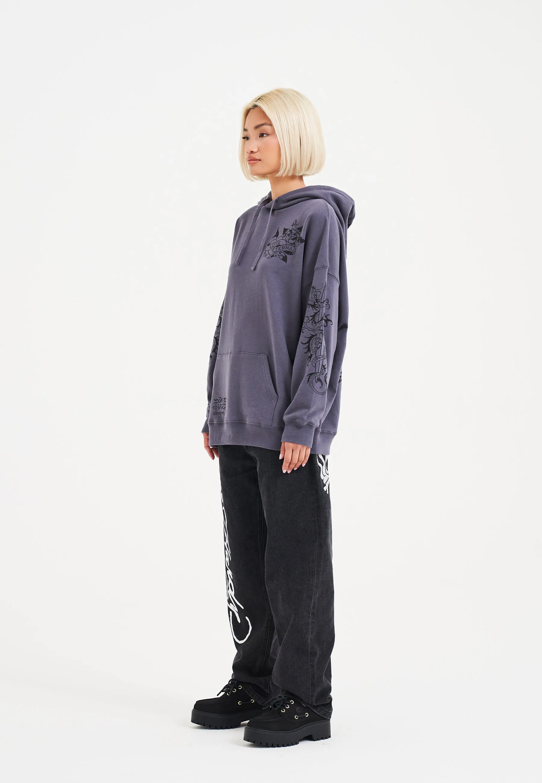 Womens Love Eternal Graphic Relaxed Hoodie - Grey