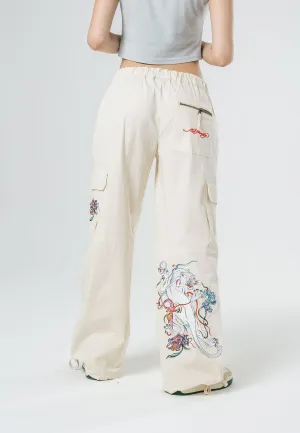 Womens Mystic Panther Cargo Pants Trousers - Ecru