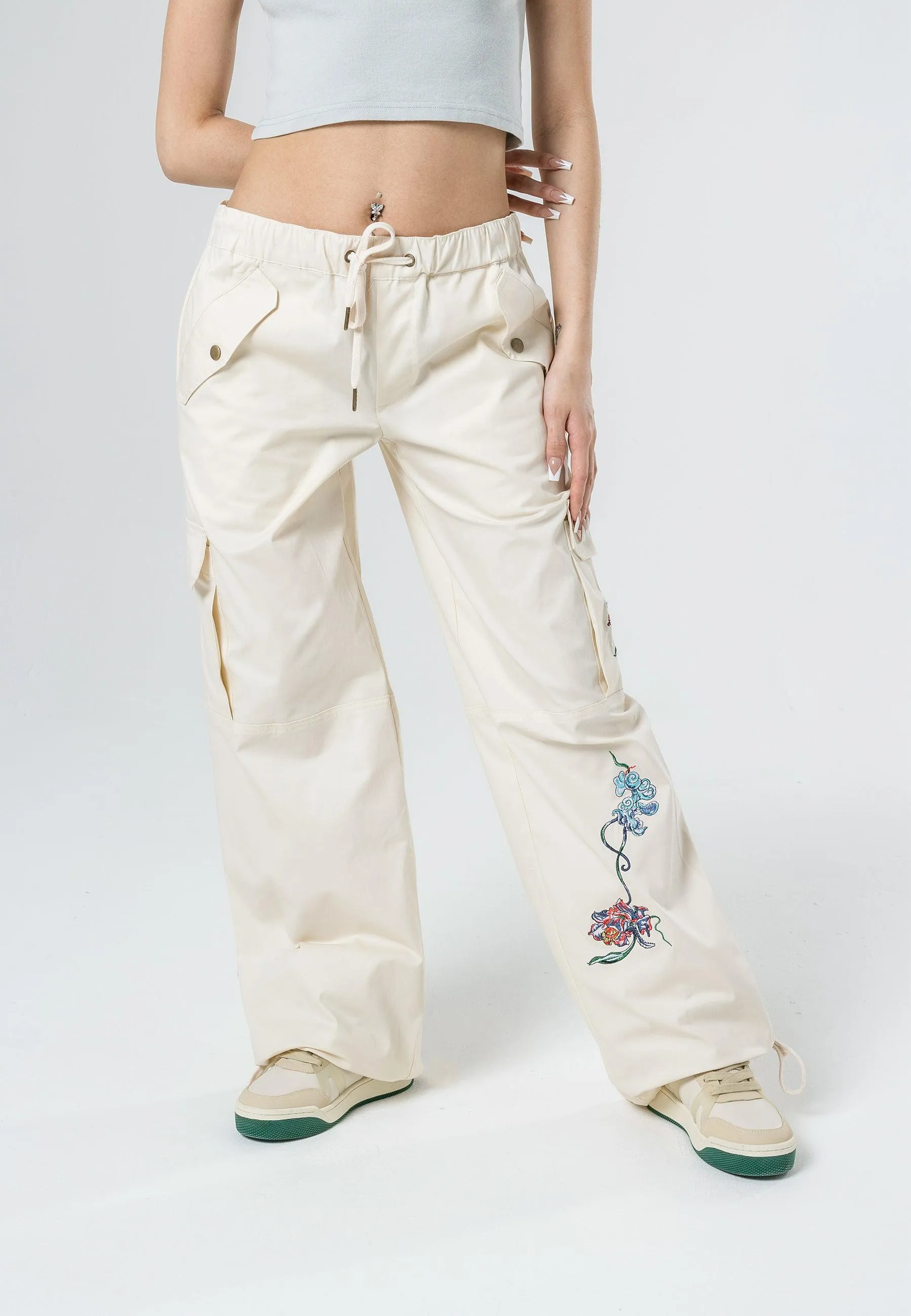 Womens Mystic Panther Cargo Pants Trousers - Ecru