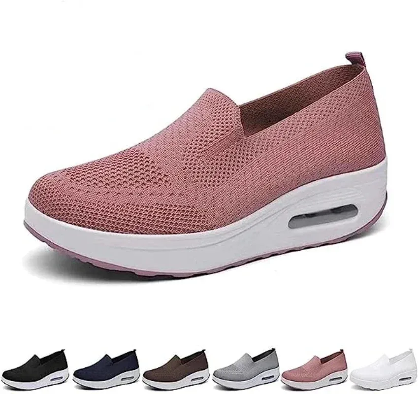 Women’s Slip-On Walking Tennis Shoes  Lightweight Air Cushion Mesh Sneakers